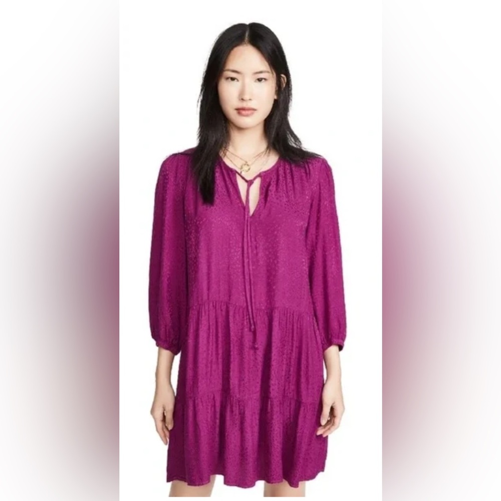 Nation LTD Liza Leopard Print Mini Tiered Ruffle Trapeze Dress Berry Size L